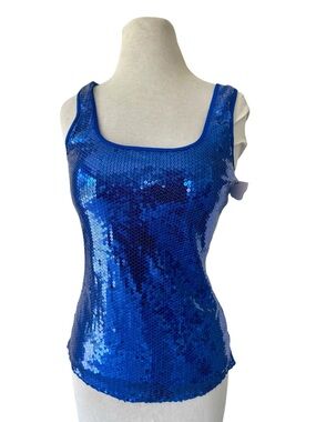 NWT Modern Movement Royal Blue Sequin Tank Top Sz S Knit Y2k